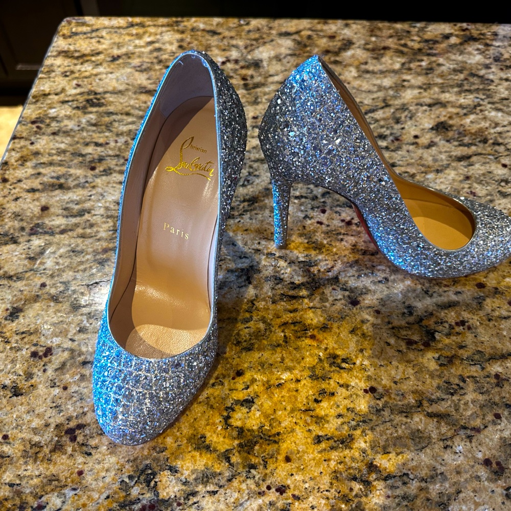 Christian Louboutin silver glitter heels
